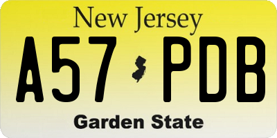NJ license plate A57PDB