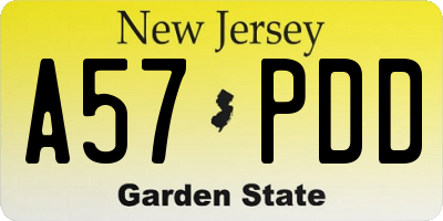 NJ license plate A57PDD