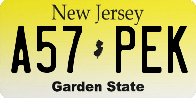 NJ license plate A57PEK