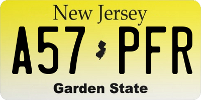 NJ license plate A57PFR