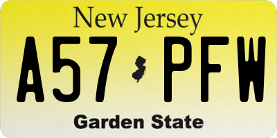 NJ license plate A57PFW
