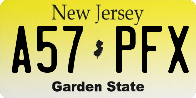 NJ license plate A57PFX