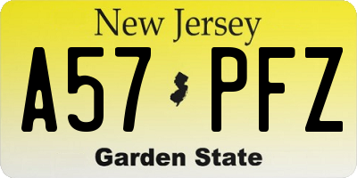NJ license plate A57PFZ