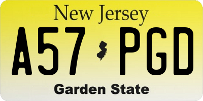 NJ license plate A57PGD