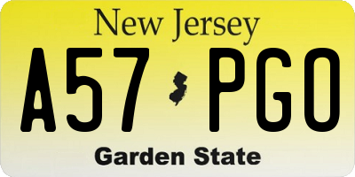 NJ license plate A57PGO