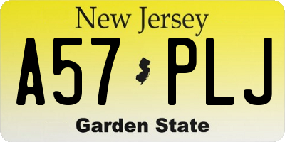NJ license plate A57PLJ