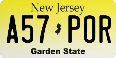 NJ license plate A57POR
