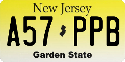 NJ license plate A57PPB