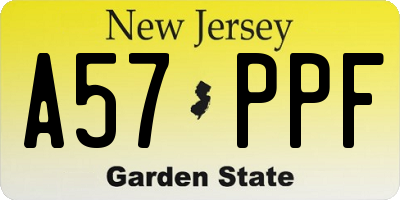 NJ license plate A57PPF