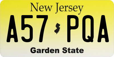 NJ license plate A57PQA