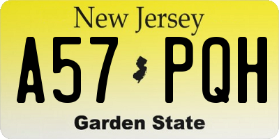 NJ license plate A57PQH