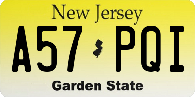 NJ license plate A57PQI