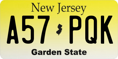 NJ license plate A57PQK