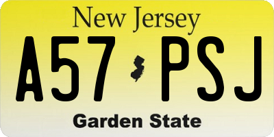 NJ license plate A57PSJ