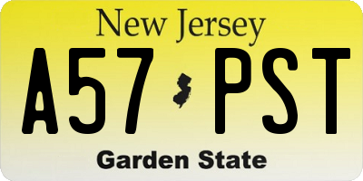 NJ license plate A57PST