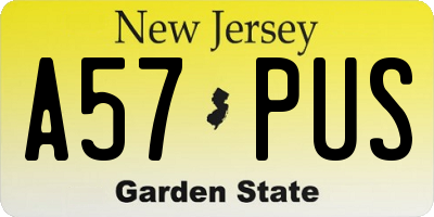 NJ license plate A57PUS