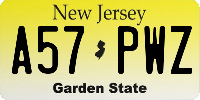 NJ license plate A57PWZ