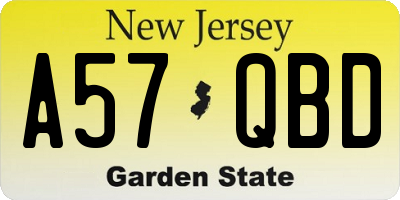NJ license plate A57QBD