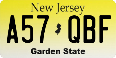 NJ license plate A57QBF