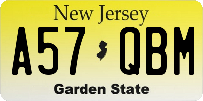 NJ license plate A57QBM