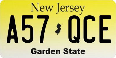 NJ license plate A57QCE