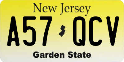 NJ license plate A57QCV