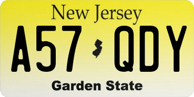 NJ license plate A57QDY