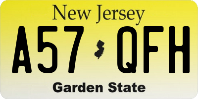 NJ license plate A57QFH