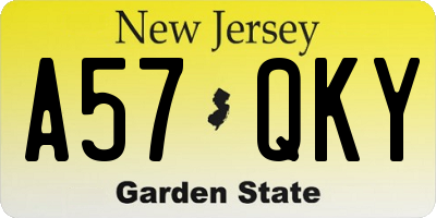 NJ license plate A57QKY