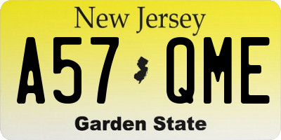 NJ license plate A57QME