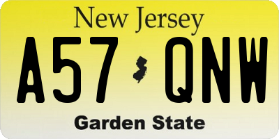 NJ license plate A57QNW