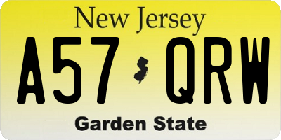 NJ license plate A57QRW