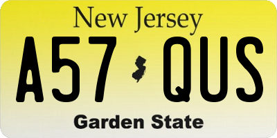 NJ license plate A57QUS