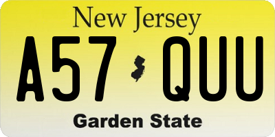 NJ license plate A57QUU