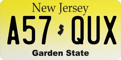 NJ license plate A57QUX