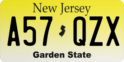 NJ license plate A57QZX