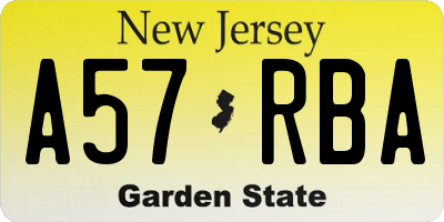NJ license plate A57RBA