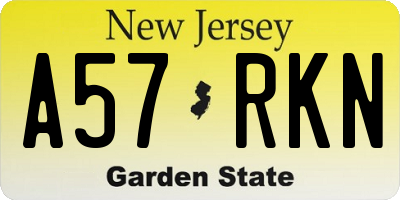 NJ license plate A57RKN