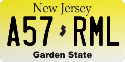 NJ license plate A57RML