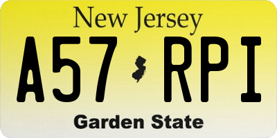 NJ license plate A57RPI