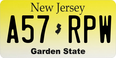 NJ license plate A57RPW