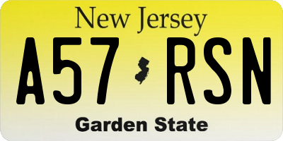 NJ license plate A57RSN