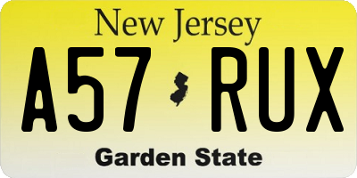 NJ license plate A57RUX