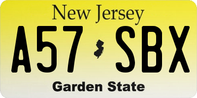 NJ license plate A57SBX