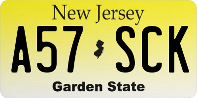 NJ license plate A57SCK