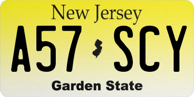 NJ license plate A57SCY