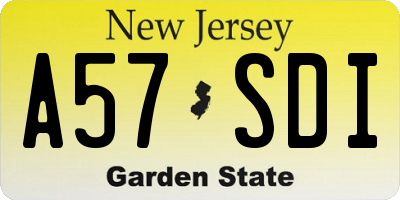 NJ license plate A57SDI