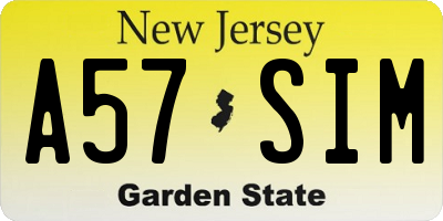 NJ license plate A57SIM