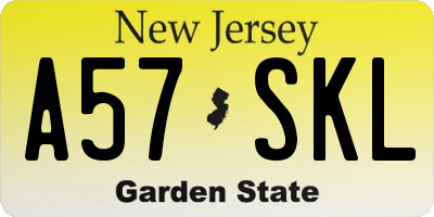 NJ license plate A57SKL