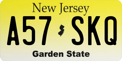 NJ license plate A57SKQ